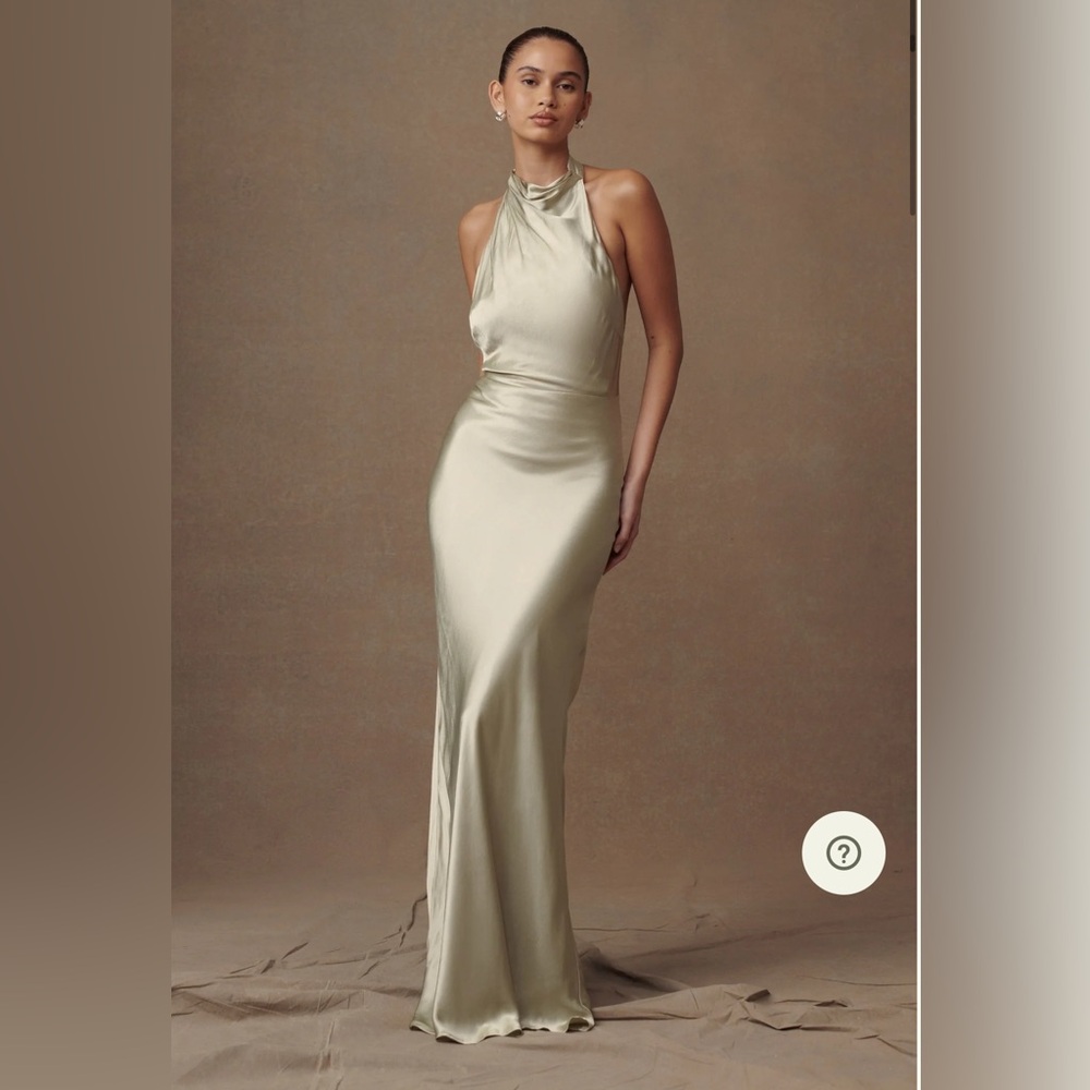 Meshki Esther Iridescent Satin Cowl Maxi Dress Size XL Sage